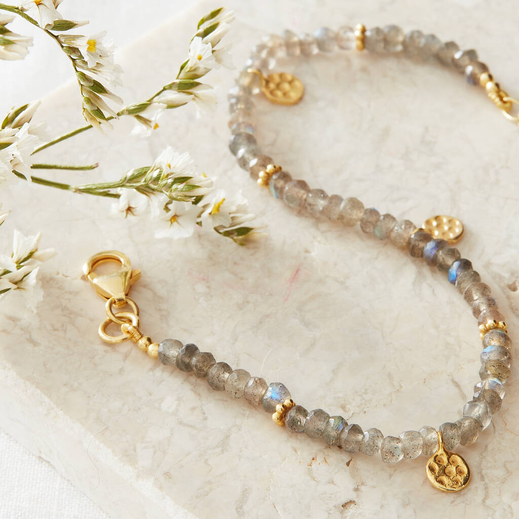 Labradorite Beaded Bracelet With Hammered Gold Discs By Rochejewels ...