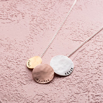 Personalised Tricolore Triple Hammered Disc Necklace, 7 of 9