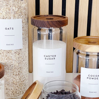 Slim Storage Jar With Acacia Wood Lid And Personalised Label, 7 of 9