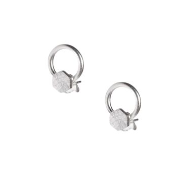 Sterling Silver Natural Textured Hexagon Stud Earrings, 2 of 2