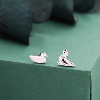 Mismatched Chicken And Duck Stud Earrings In Sterling Silver, 5 of 12