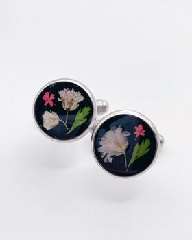 Cufflinks Real Flowers Leaves Hand Made 12mm, 3 of 11