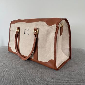 Personalised Lily Canvas And Faux Leather Holdall Duffle Bag, 2 of 9