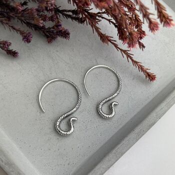 Sterling Silver Snake Hoop Earrings Cobra Goth, 2 of 12