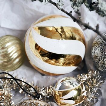 Small Twist Soft Matte Gold Glass Bauble Set Of Two, 6 of 6