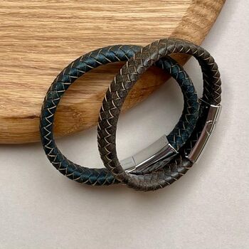 Men's Leather Plaited Wide Bracelet, 3 of 5