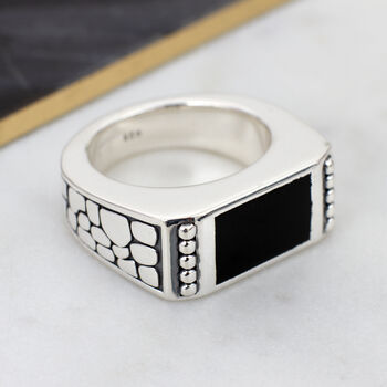Mens Personalised Sterling Silver And Onyx Ring, 3 of 5
