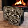 Firelighter And Match Tin Set Fireside Storage Iron Accessories Traditional Home Gift In Black, thumbnail 1 of 12