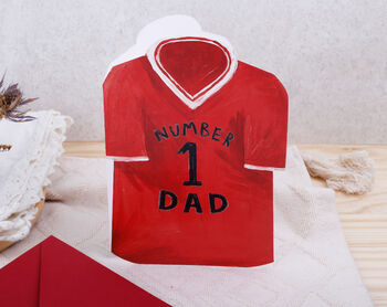 Football Number One Dad Father's Day Card With Blue Or Red T Shirt Design, 2 of 8