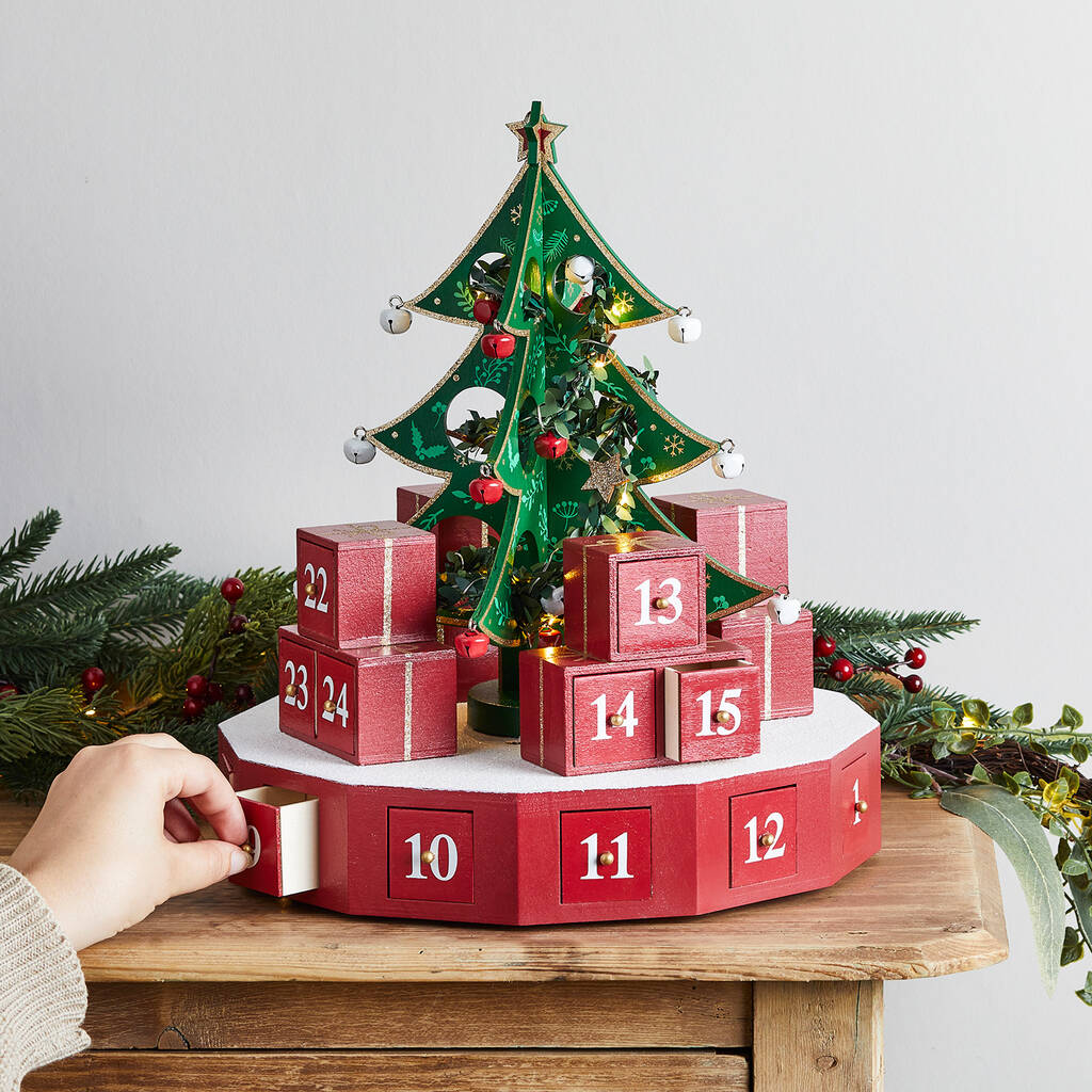 Wooden Christmas Tree Advent Calendar By Lights4fun