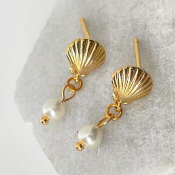Gold Plated Shell And Pearl Stud Earrings, 4 of 5