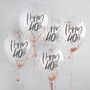 Five Rose Gold 'Happy 40th' Birthday Confetti Balloons, thumbnail 1 of 2
