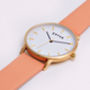 Coral And Gold Vegan Leather Watch, thumbnail 2 of 3