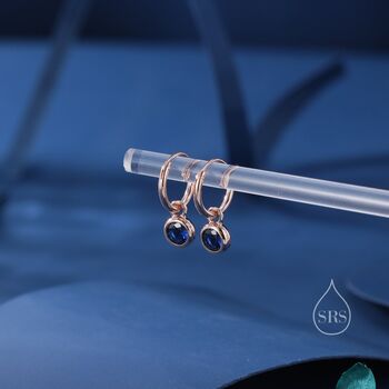 Sterling Silver Sapphire Blue Cz Huggie Hoop Earrings With Sleeper Hoops, 5 of 12