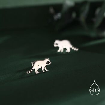 Sterling Silver Very Cute Racoon Stud Earrings, 2 of 12