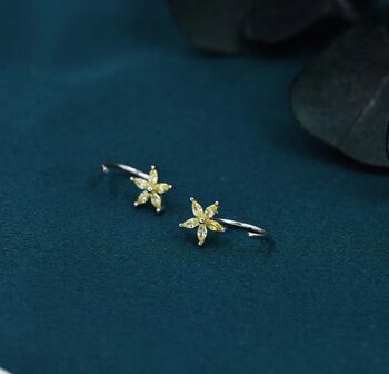 Citrine Yellow Forget Me Not Flower Cz Hoop Earrings, 7 of 11