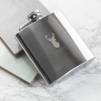 Personalised Stag Stainless Steel Hip Flask, 2 of 8