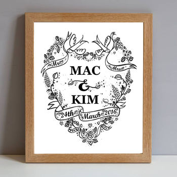 Personalised Mr And Mrs Wedding Tattoo Gift Print, 5 of 5
