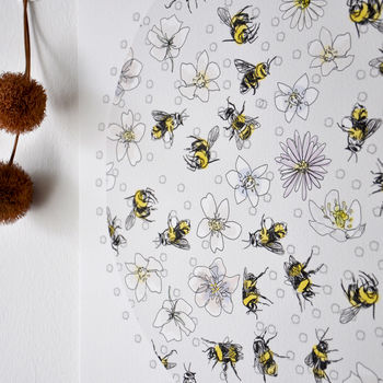 Bees Buzzing In Flowers Print, 3 of 4