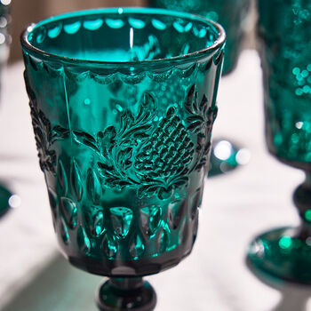 Set Of Four Zafra Teal Wine Goblets, 3 of 8