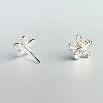 Sterling Silver Chevron Detail Flower Stud Earrings, 3 of 5