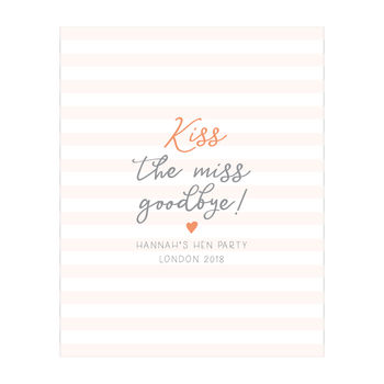 Kiss The Miss Personalised Hen Party Guest Book Print, 3 of 5