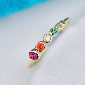 Slender 18ct Gold Plated Rainbow Stone Ring, 2 of 7
