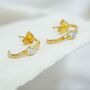 Rainbow Moonstone Gold Huggie Hoop Earrings, thumbnail 4 of 6