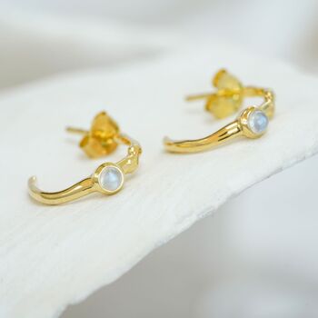 Rainbow Moonstone Gold Huggie Hoop Earrings, 4 of 6
