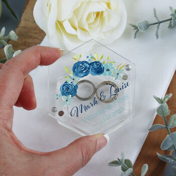 Wedding Ring Acrylic Ring Box Blue Flowers, 5 of 5