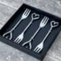 Set Of Four Love Heart Handle Pastry Forks, thumbnail 1 of 3