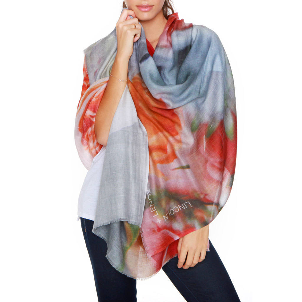 floral silk cashmere scarf gift for her, hudson by lincoln + lenox ...