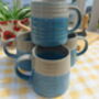 Set Of Four Reactive Glaze Brûlée Mugs In Light Blue And Grey Mist, thumbnail 7 of 10