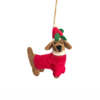 Handmade Felt Christmas Sausage Dog Hanging Decoration, 2 of 2