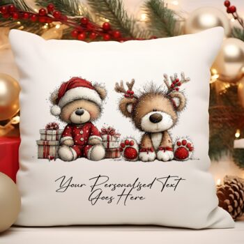 Personalised Christmas Teddy Bear Family Gift Cushion, 5 of 11