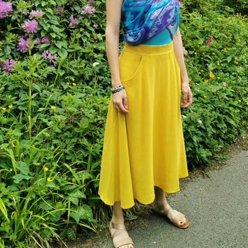 Annie Linen Blend Midi Skirt In Sunshine Yellow, 4 of 5