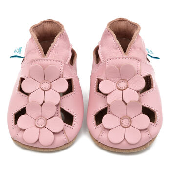 Dotty Fish Pink Flower Soft Leather Sandals With Barefoot Soles, 5 of 7