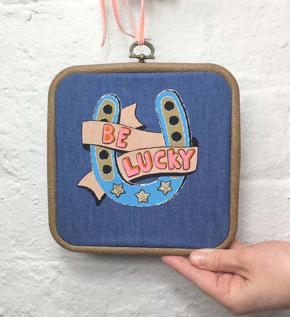 Embroidered Lucky Horseshoe Hoop Sign, 1 of 5