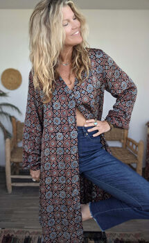 Luxury Silk Medina Shirt Dress/Kimono Black Batik, 5 of 12