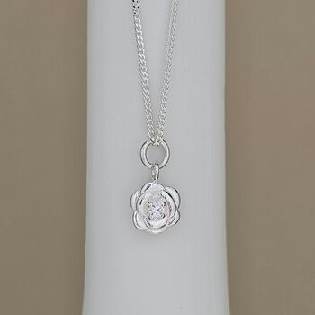 Sterling Silver Small Cz Rose Necklace, 2 of 3