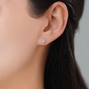 Sterling Silver Tiny Cz Crystal With Dot Trio Internally Threaded Flat Back Earrings, 4 of 10