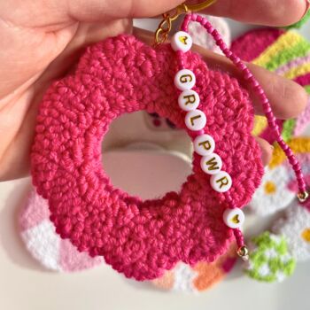 Pink Floral Mirror Handmade Punch Needle Keyring, 2 of 2