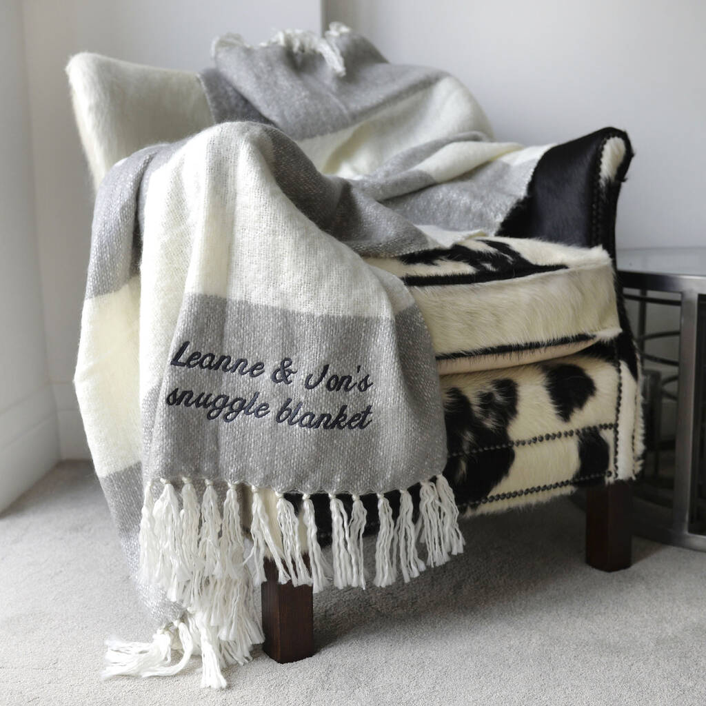 Personalised Tassel Blanket In Cream And Grey By A Type Of Design