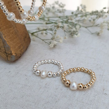 Gold Filled Freshwater Pearl Stacking Stretch Bead Ring, 6 of 8
