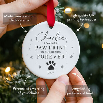 Pet Memorial Ornament Custom Name Paw Print 2025, 2 of 7