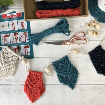 Macrame Kit Bunting. Teal, Navy, Coral And Cream, 6 of 12