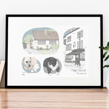 Personalised 70th Birthday Gift Drawing Illustration, 3 of 7
