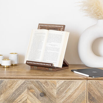 Hambleden Elegant Wood Inlay Stand For iPad And Cookbook, 3 of 8