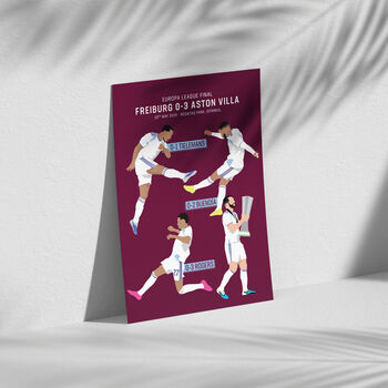 Aston Villa Vs Freiburg Europa League Final Print | Claret Background | Gift For Villa Fans, 2 of 4