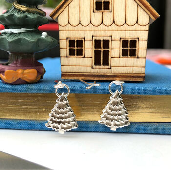 Sterling Silver Christmas Tree Drop Hook Earrings, 2 of 10